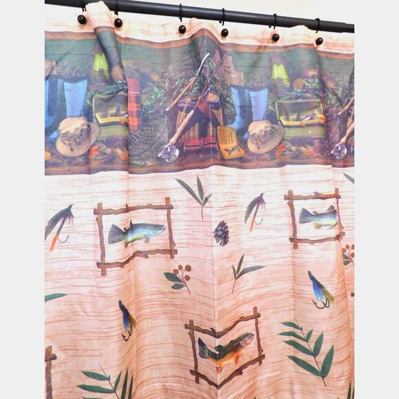 Shower Curtain Fly Fishing Trout Cabin Fish Standard Size - Picture 1 of 7